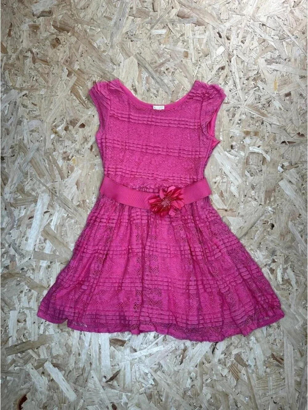 The Childrens Place Girls Pink Lace Dress Size XL 14 Fit Flare Flower Belt Party